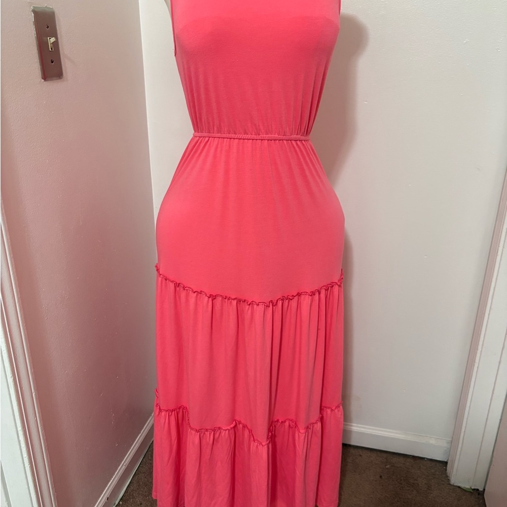 Sleeveless Coral Pink Tiered Maxi Dress NWOT Small